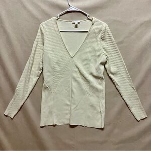 COS White Long Sleeve V-Neck Top Womens Large Viscose Blend Minimalist Stretch